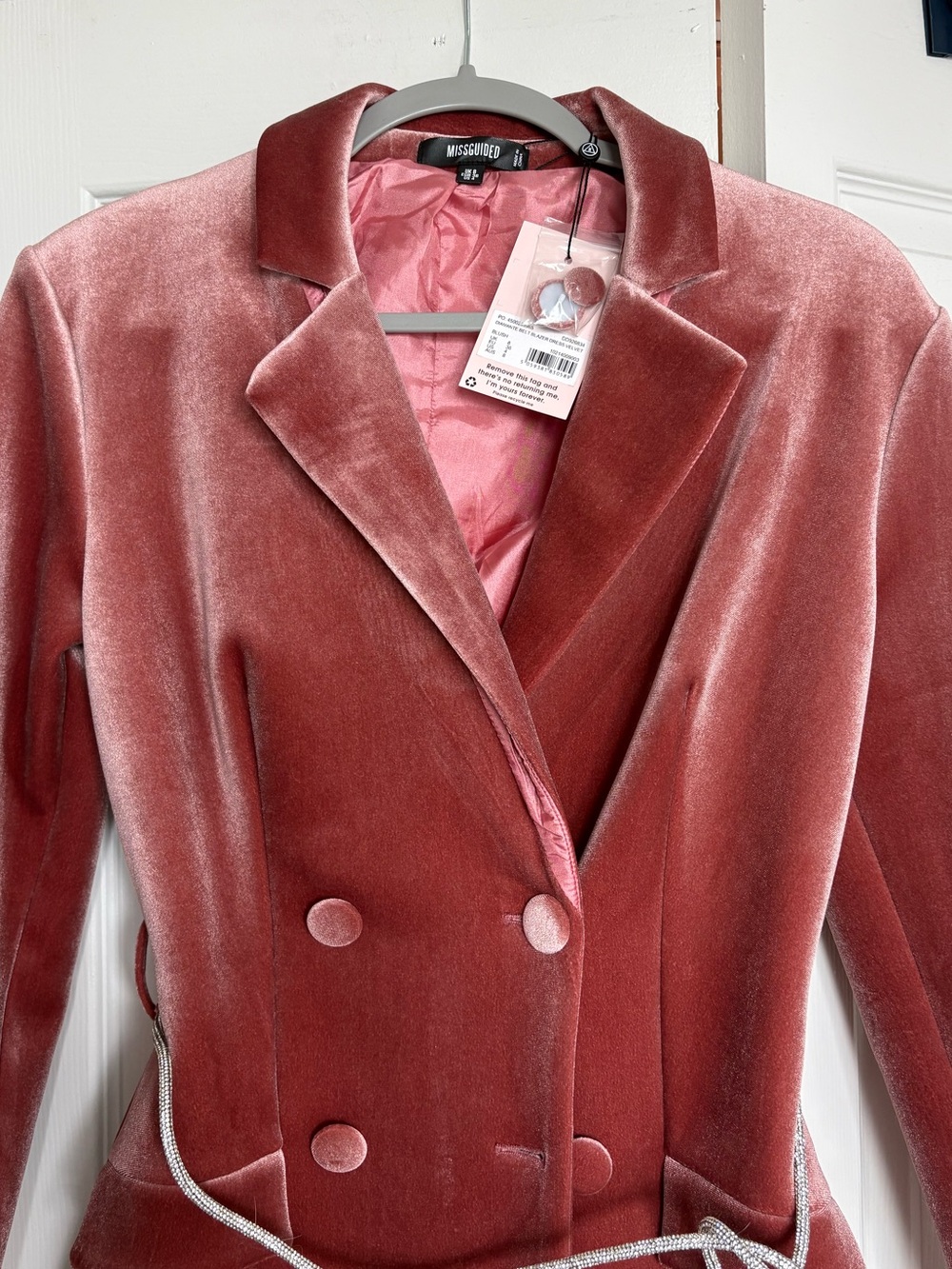 Missguided Dusty Rose Velvet Double-Breasted Blazer dress size US 4 - Picture 2 of 4